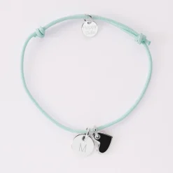 Bracelet enfant personnalisé médaille gravée argent 10 mm et breloque coeur email 10 mm