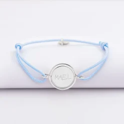 Bracelet enfant personnalisé cordon médaille réversible Eternelle gravée argent 2 trous 16 mm