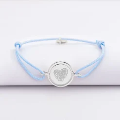 Bracelet enfant personnalisé cordon médaille réversible Eternelle gravée argent 2 trous 16 mm