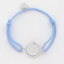 Bracelet enfant personnalisé cordon médaille réversible Eternelle gravée argent 2 trous 16 mm
