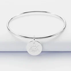 Bracelet enfant personnalisé jonc argent médaille gravée 15 mm