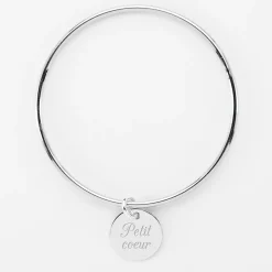 Bracelet enfant personnalisé jonc argent médaille gravée 15 mm