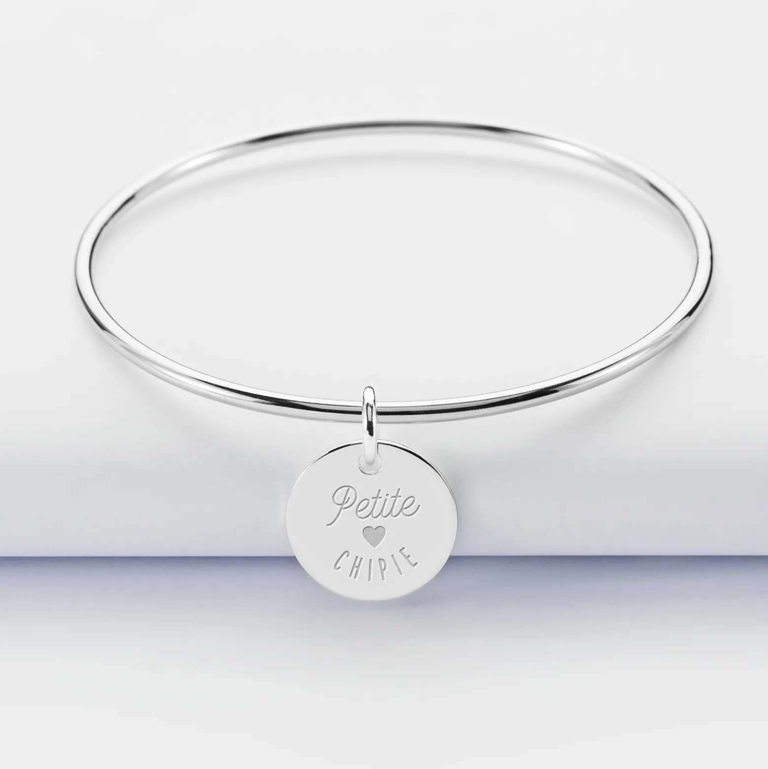 Bracelet enfant personnalisé jonc argent médaille gravée 15 mm