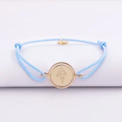 Bracelet enfant personnalisé cordon médaille réversible Eternelle gravée plaqué or 2 trous 16 mm