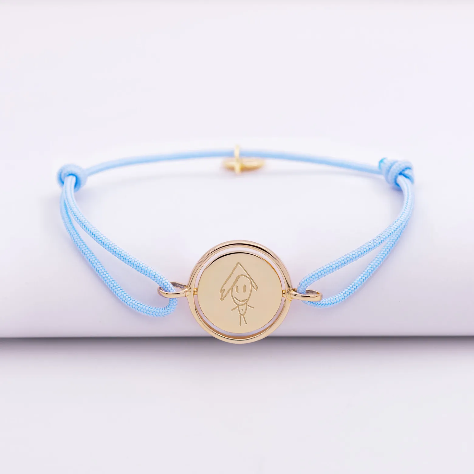 Bracelet enfant personnalisé cordon médaille réversible Eternelle gravée plaqué or 2 trous 16 mm