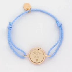 Bracelet enfant personnalisé cordon médaille réversible Eternelle gravée plaqué or 2 trous 16 mm