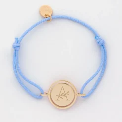 Bracelet enfant personnalisé cordon médaille réversible Eternelle gravée plaqué or 2 trous 16 mm
