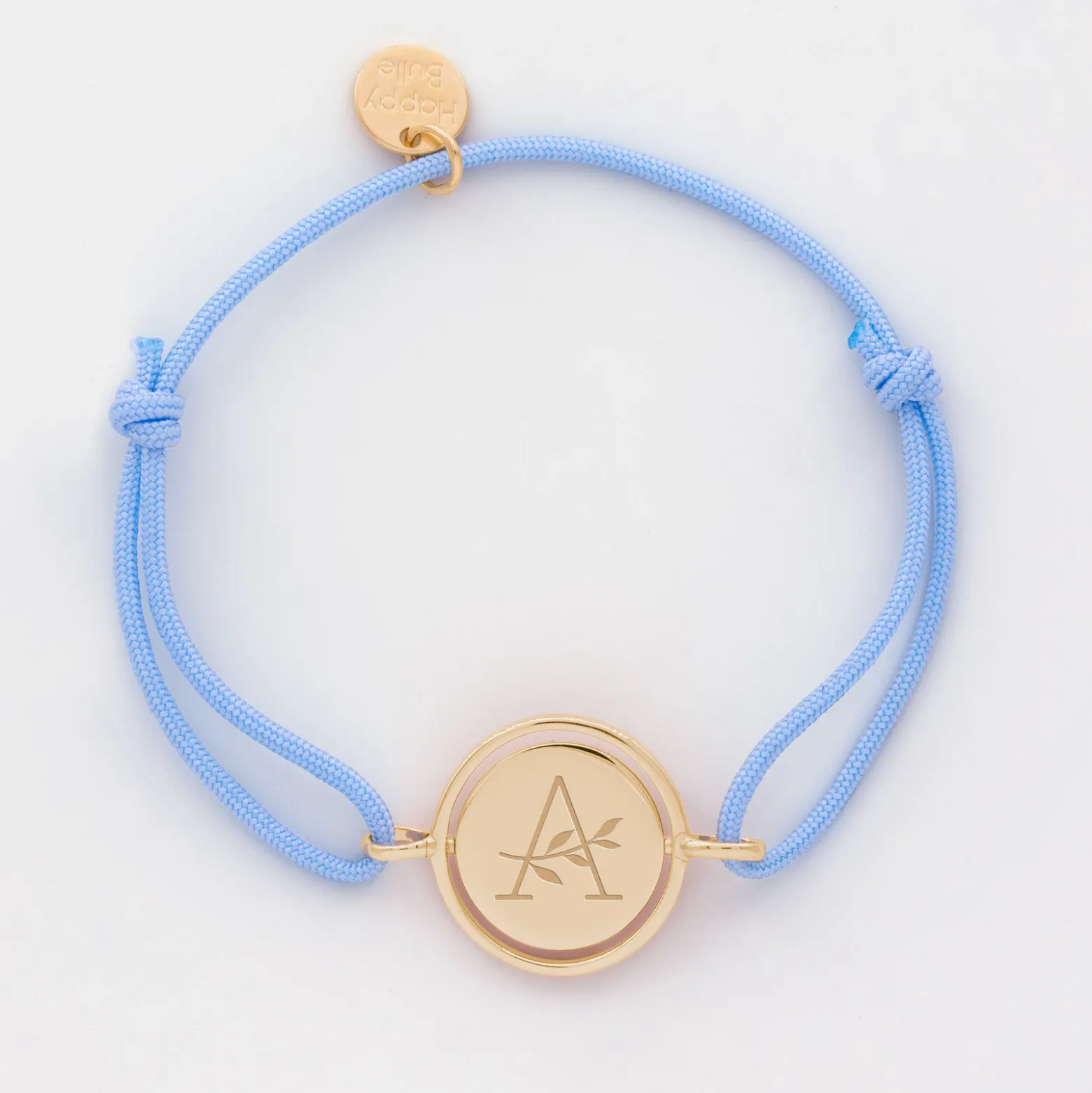 Bracelet enfant personnalisé cordon médaille réversible Eternelle gravée plaqué or 2 trous 16 mm
