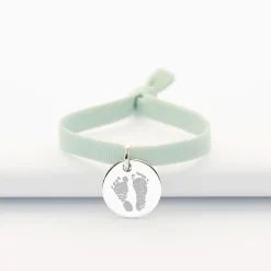 Bracelet enfant personnalisé cordon élastique médaille gravée argent 15 mm