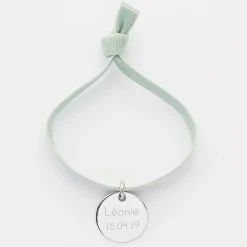 Bracelet enfant personnalisé cordon élastique médaille gravée argent 15 mm