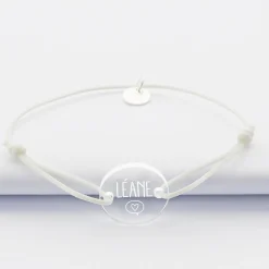 Bracelet enfant personnalisé cordon phosphorescent médaille gravée acrylique