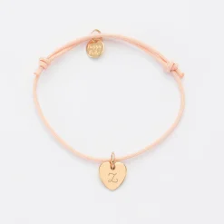Bracelet enfant personnalisé médaille initiale coeur gravée plaqué or 10 mm