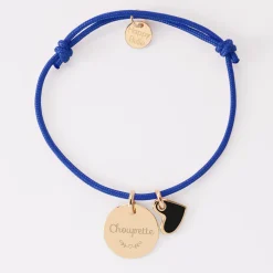 Bracelet enfant personnalisé médaille gravée plaqué or 15 mm et breloque coeur email 10 mm