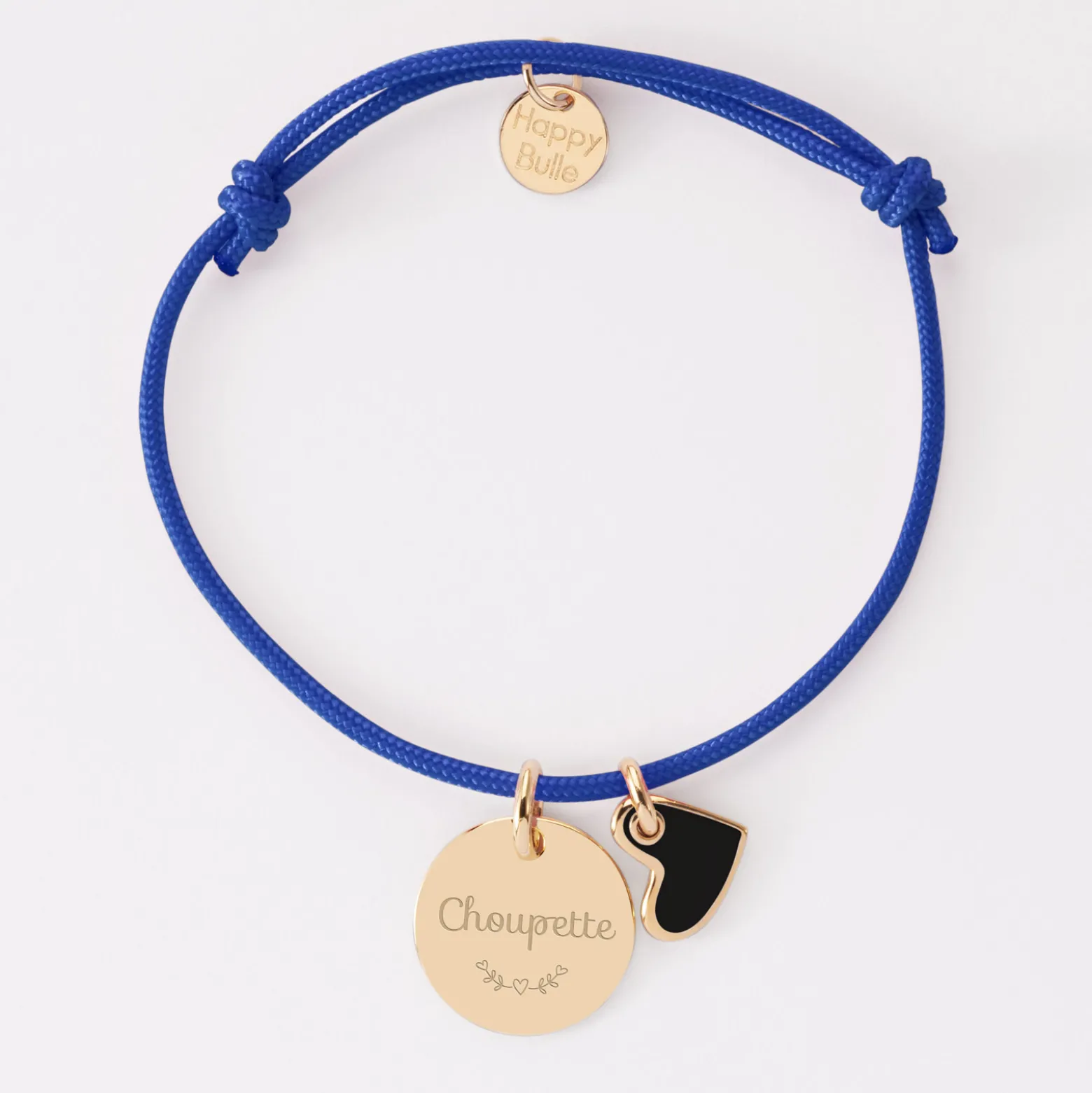 Bracelet enfant personnalisé médaille gravée plaqué or 15 mm et breloque coeur email 10 mm