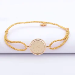 Bracelet enfant personnalisé cordon pailleté médaille réversible Eternelle gravée plaqué or 2 trous 16 mm - HappyBulle x Capucine