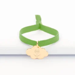 Bracelet enfant personnalisé cordon élastique médaille gravée plaqué or nuage 20x14 mm - Happybulle x Barbapapa
