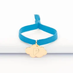 Bracelet enfant personnalisé cordon élastique médaille gravée plaqué or nuage 20x14 mm - Happybulle x Barbapapa