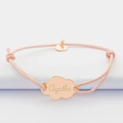 Bracelet enfant personnalisé médaille gravée plaqué or nuage 2 trous 20x14 mm - Nos petits imparfaits