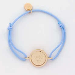 Bracelet enfant personnalisé cordon médaille réversible Eternelle gravée plaqué or 2 trous 16 mm - HappyBulle x Capucine