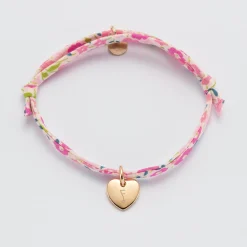 Bracelet enfant personnalisé Liberty médaille initiale gravée plaqué or coeur 10 mm