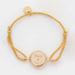 Bracelet enfant personnalisé cordon pailleté médaille réversible Eternelle gravée plaqué or 2 trous 16 mm