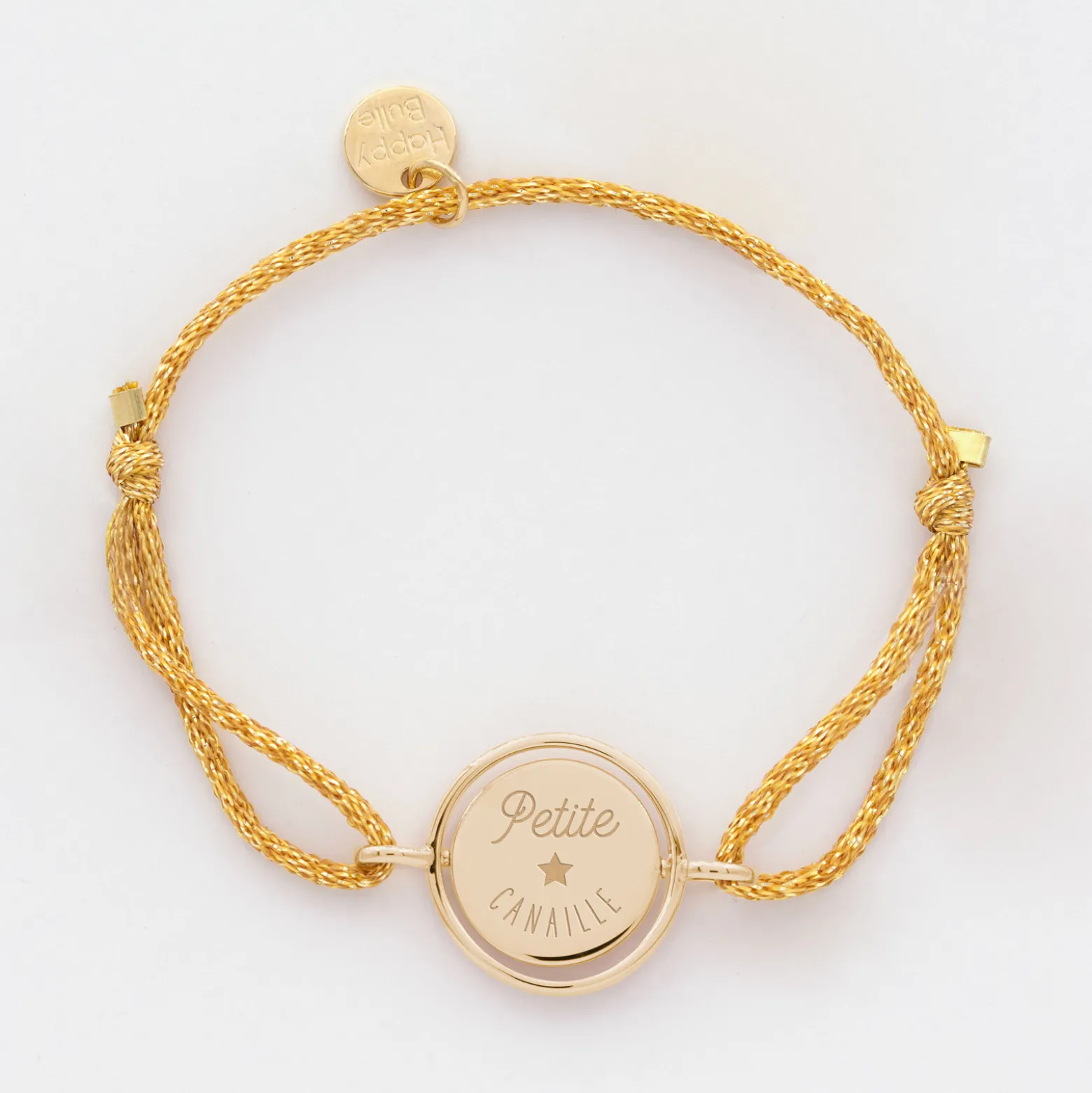 Bracelet enfant personnalisé cordon pailleté médaille réversible Eternelle gravée plaqué or 2 trous 16 mm