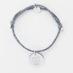 Bracelet enfant personnalisé cordon pailleté médaille gravée argent 15 mm