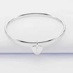 Bracelet enfant personnalisé jonc argent médaille gravée initiale coeur 10 mm