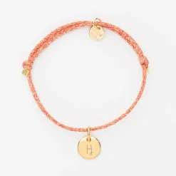 Bracelet enfant personnalisé cordon pailleté médaille gravée plaqué or initiale 10 mm