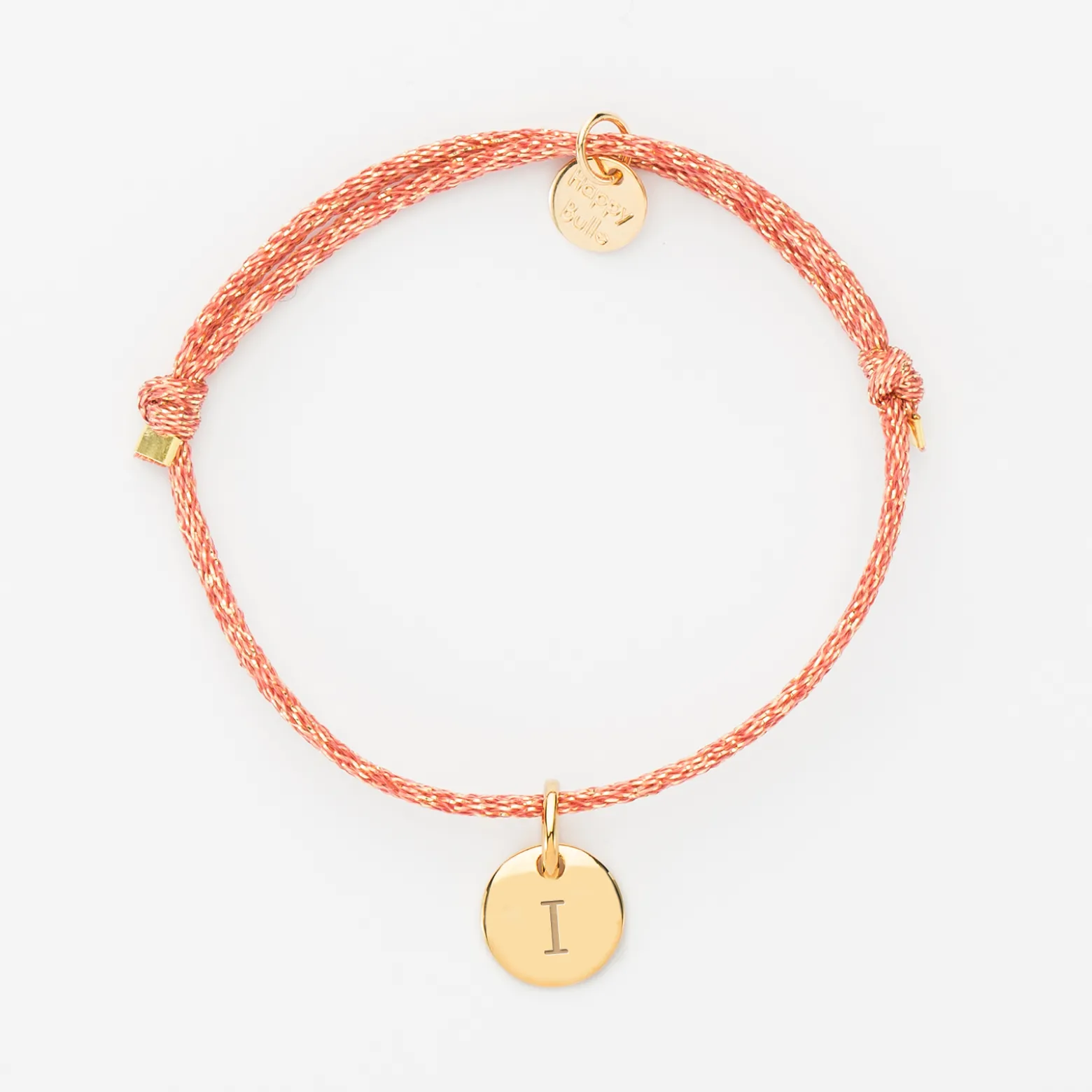 Bracelet enfant personnalisé cordon pailleté médaille gravée plaqué or initiale 10 mm