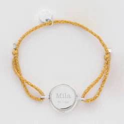 Bracelet enfant personnalisé cordon pailleté médaille réversible Eternelle gravée argent 2 trous 16 mm