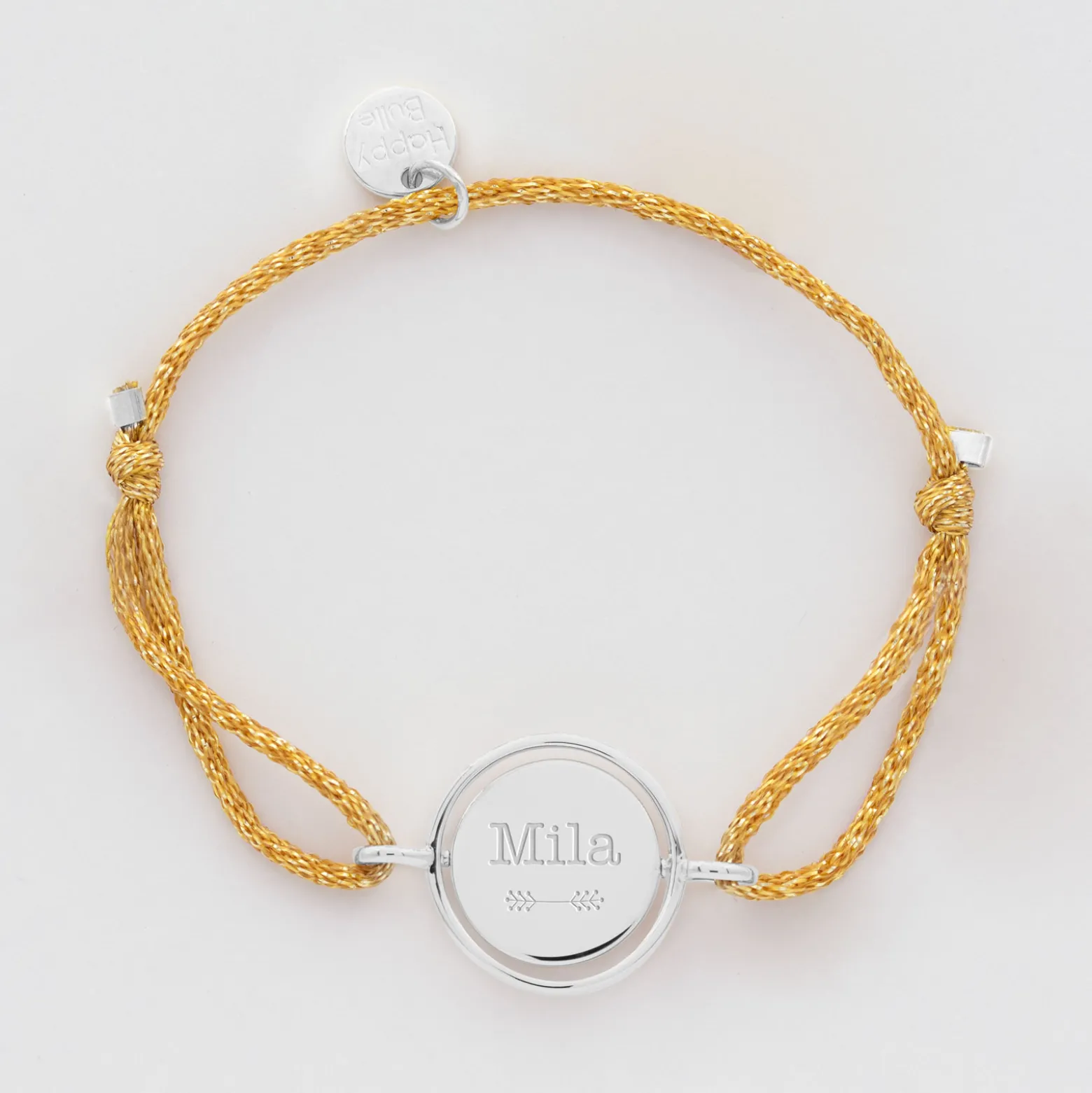 Bracelet enfant personnalisé cordon pailleté médaille réversible Eternelle gravée argent 2 trous 16 mm