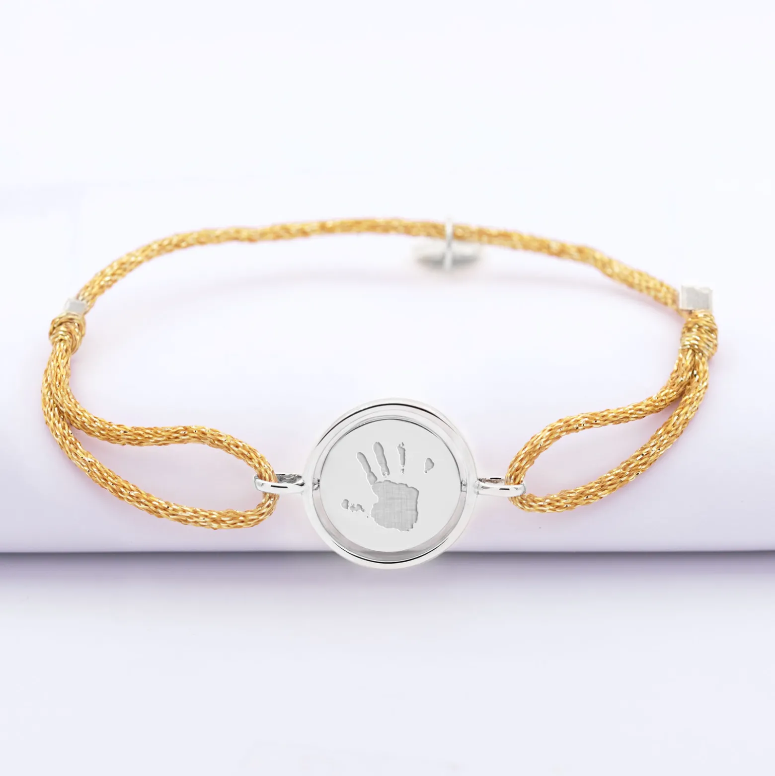 Bracelet enfant personnalisé cordon pailleté médaille réversible Eternelle gravée argent 2 trous 16 mm