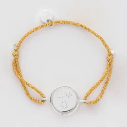Bracelet enfant personnalisé cordon pailleté médaille réversible Eternelle gravée argent 2 trous 16 mm