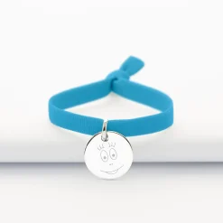 Bracelet enfant personnalisé cordon élastique médaille gravée argent 15 mm - Happybulle x Barbapapa