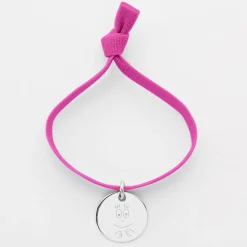Bracelet enfant personnalisé cordon élastique médaille gravée argent 15 mm - Happybulle x Barbapapa
