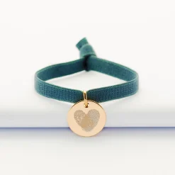 Bracelet enfant personnalisé cordon élastique médaille gravée plaqué or 15 mm