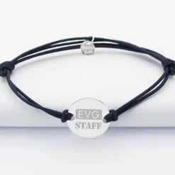 Bracelet EVG personnalisé cordon doublé médaille gravée argent 2 trous 20 mm
