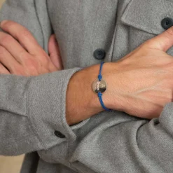 Bracelet EVG personnalisé cordon doublé médaille gravée argent 2 trous 20 mm