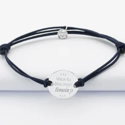 Bracelet EVG personnalisé cordon doublé médaille gravée argent 2 trous 20 mm
