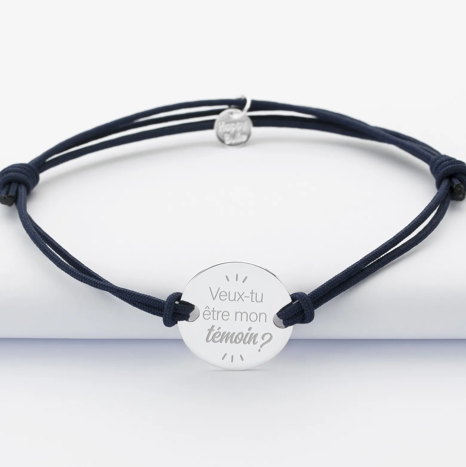 Bracelet EVG personnalisé cordon doublé médaille gravée argent 2 trous 20 mm