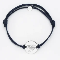 Bracelet EVG personnalisé cordon doublé médaille gravée argent 2 trous 20 mm