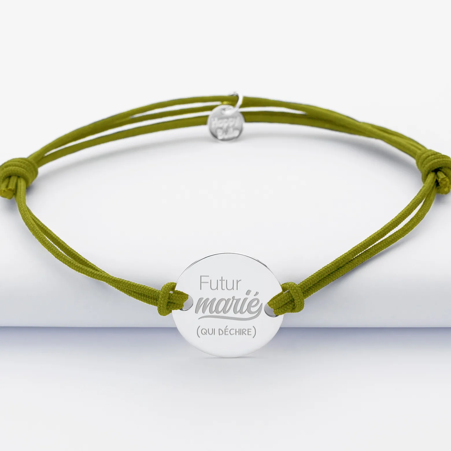 Bracelet EVG personnalisé cordon doublé médaille gravée argent 2 trous 20 mm