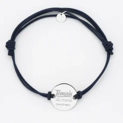 Bracelet EVG personnalisé cordon doublé médaille gravée argent 2 trous 20 mm