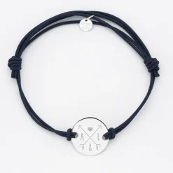 Bracelet EVG personnalisé cordon doublé médaille gravée argent 2 trous 20 mm