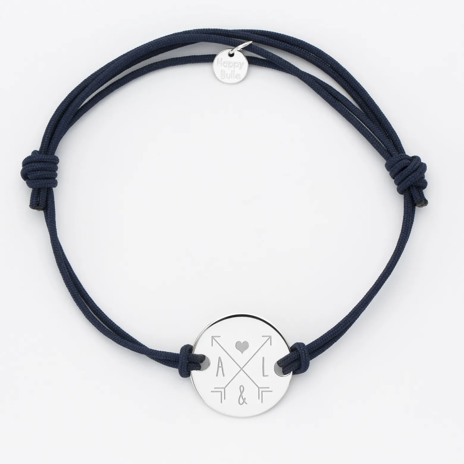 Bracelet EVG personnalisé cordon doublé médaille gravée argent 2 trous 20 mm