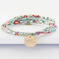Bracelet EVJF 3 tours Liberty personnalisé médaille gravée plaqué or 15 mm