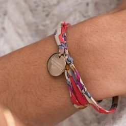 Bracelet EVJF 3 tours Liberty personnalisé médaille gravée plaqué or 15 mm