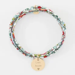 Bracelet EVJF 3 tours Liberty personnalisé médaille gravée plaqué or 15 mm