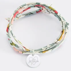 Bracelet EVJF 3 tours Liberty personnalisé médaille gravée argent 15 mm